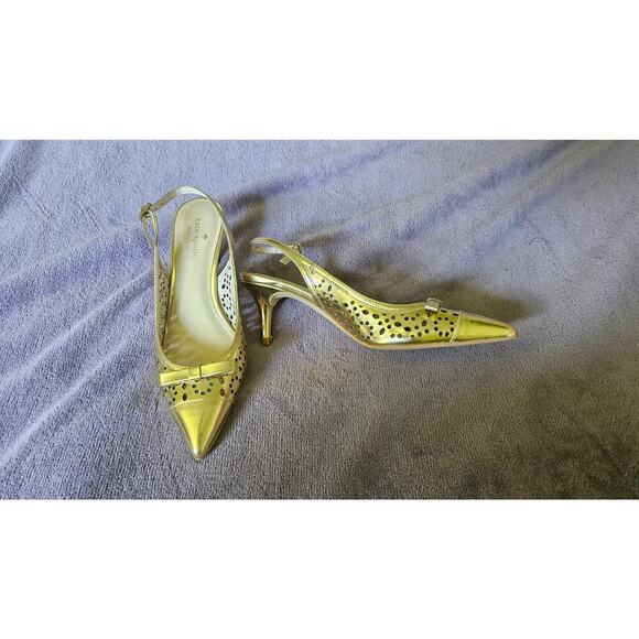 Kate‎ Spade NY Golden Metallic Leather Slingback Pumps with Bow, size 6.5 - Picture 1 of 8